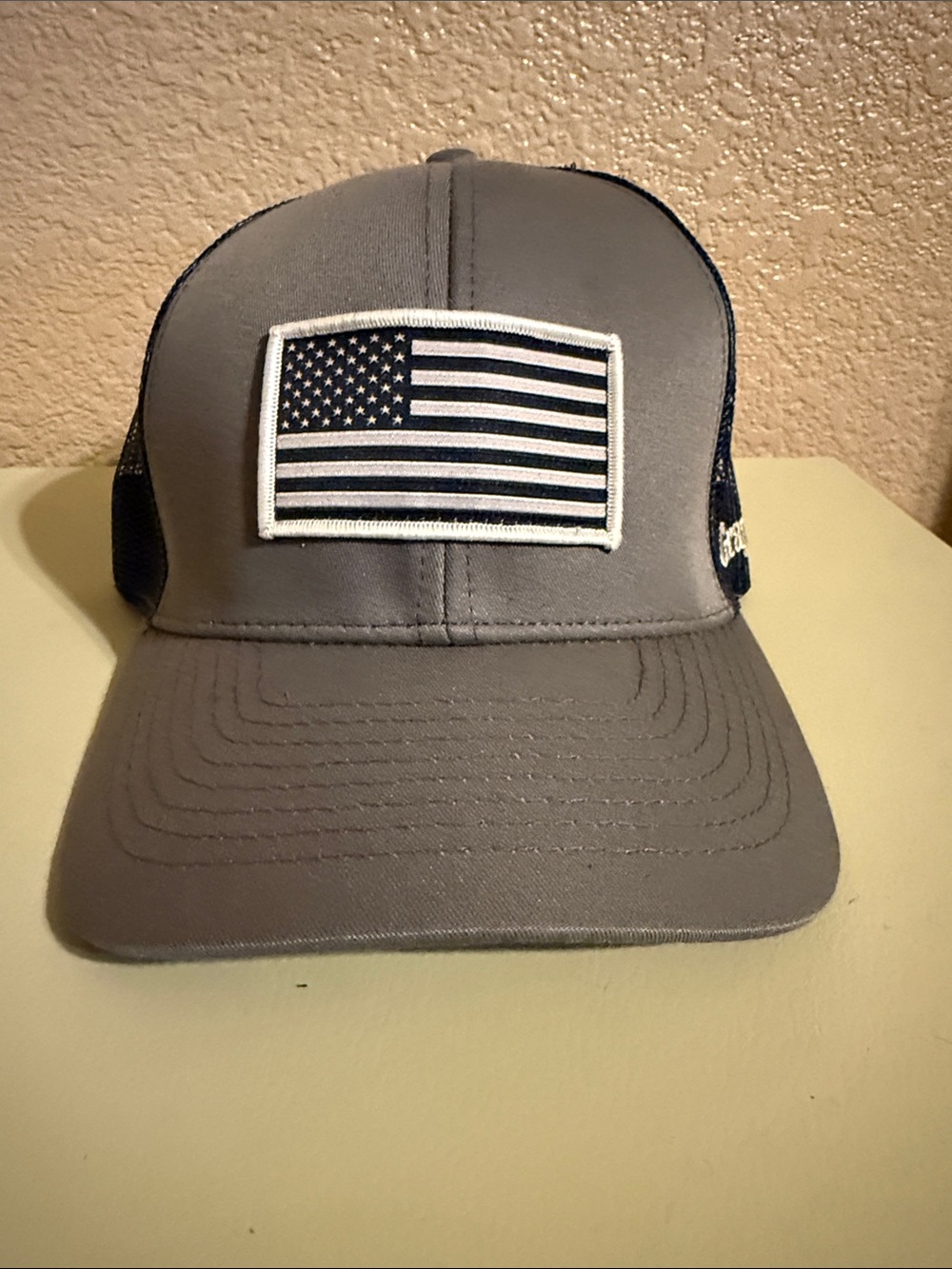 Graybar Gray Trucker Hat with American Flag Patch